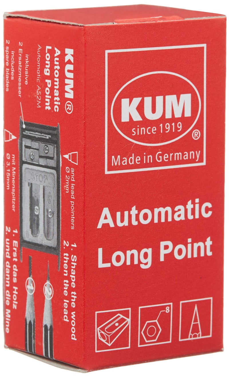 Kum AS2M (1053121), Long Point Sharpener, sharpens in 2 steps; 2 spare blades includes. With lead pointers for 2 mm and 3.2 mm. BLUE only - Image 3